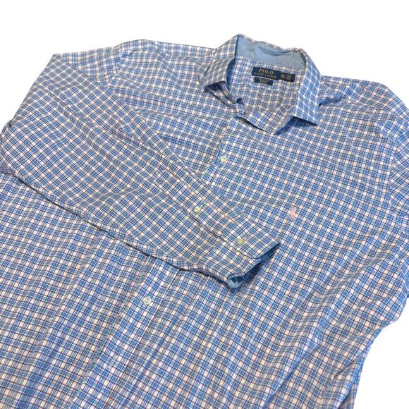 Polo Ralph Lauren Mens 2XLT Blue Pink Plaid Button-Down Shirt Cotton Classic Fit - Picture 1 of 4